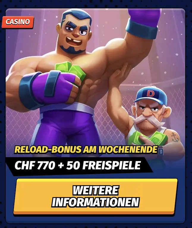 Reload Bonus am Wochenende BigClash BigClash Casino Reload Bonus mit zwei Cartoon Figuren